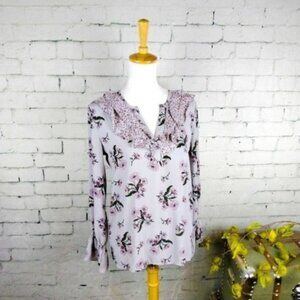 Anne Taylor Loft Flowy Floral Ruffled Top Gray Size XS